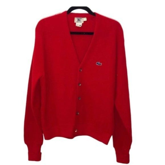 Lacoste Vintage 80's Red Cardigan Men Size L - Picture 1 of 11